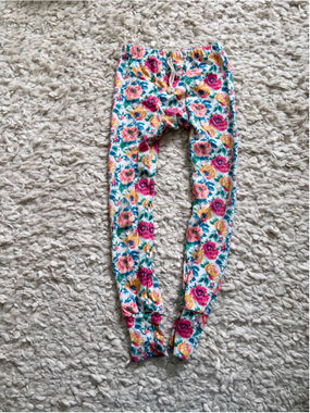 Girls Little One Shop Floral Leggings Size 8 / 10 White Pink Cotton